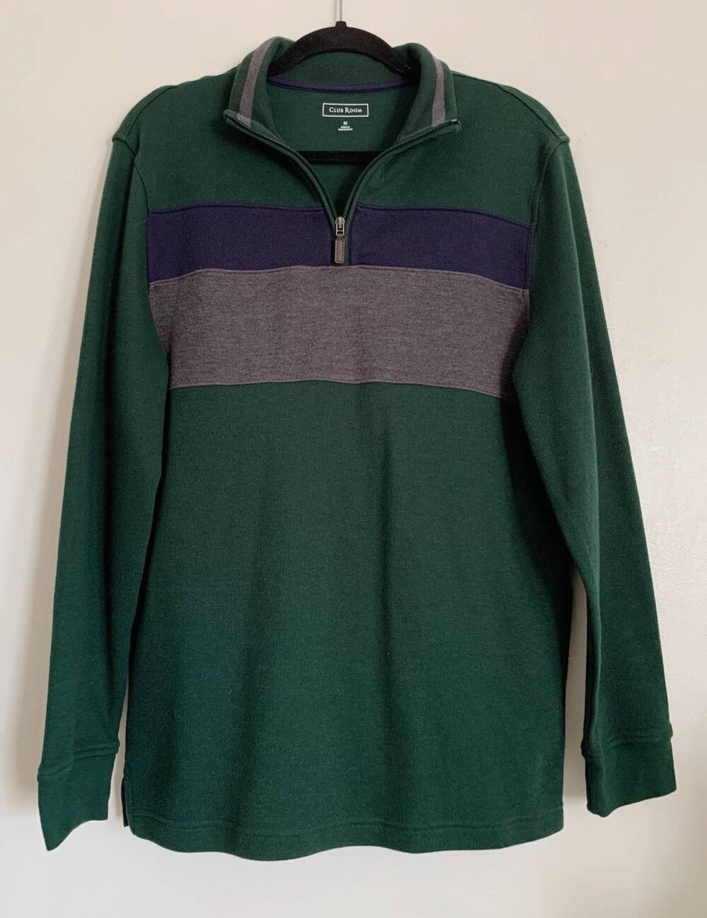 Green Men's Club Room 3/4 Zip Cotton Sweater M